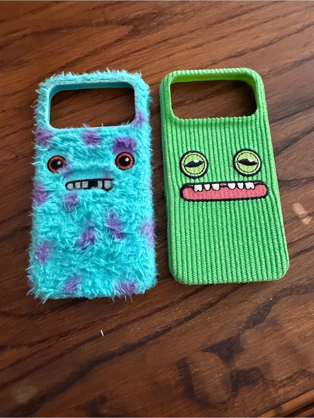 Playful Monster Duo Phone Case Set — Turquoise & Green